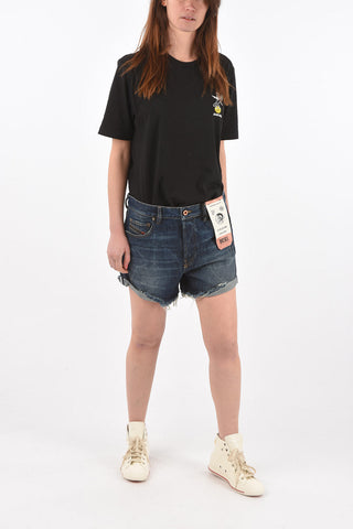 stretch denim DE-LOWY shorts with frayed hem