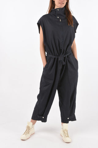 sleeveless oversized DE-CORALL Utility-Style Jumpsuit with belt