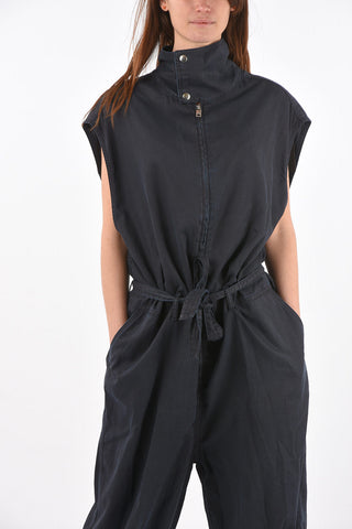 sleeveless oversized DE-CORALL Utility-Style Jumpsuit with belt