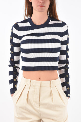 Sailor Striped Cropped Sweater with Buttons on the Sleeves