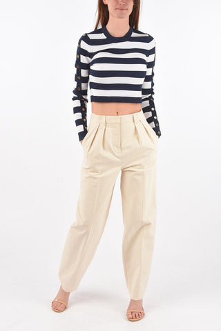 Sailor Striped Cropped Sweater with Buttons on the Sleeves
