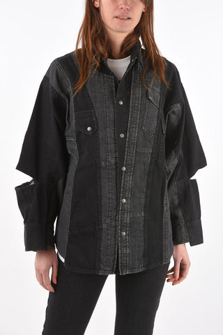 two tone denim DE-RINGLE shirt with cut out details