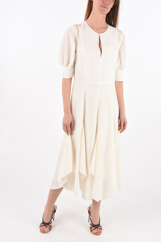 Linen Sleeve Silk Midi Dress
