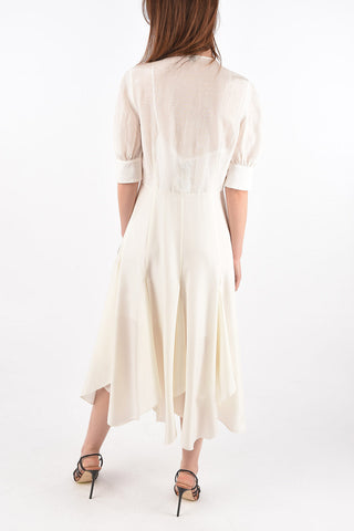 Linen Sleeve Silk Midi Dress