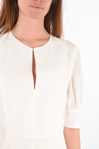 Linen Sleeve Silk Midi Dress