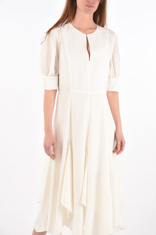 Linen Sleeve Silk Midi Dress