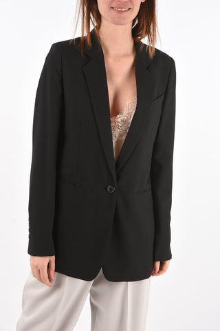 virgin wool side vents notch lapel 1-button blazer