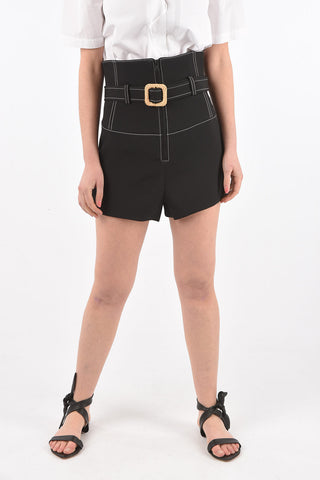 High-waisted Front Zipped SCUBA Shorts with Visible Stitchings