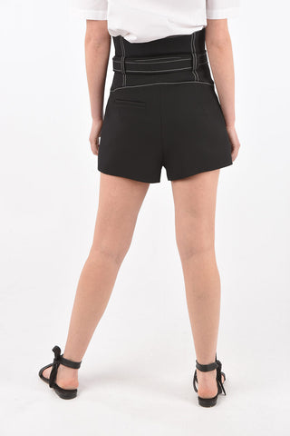 High-waisted Front Zipped SCUBA Shorts with Visible Stitchings