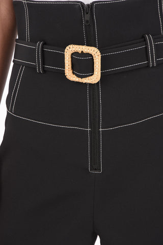 High-waisted Front Zipped SCUBA Shorts with Visible Stitchings