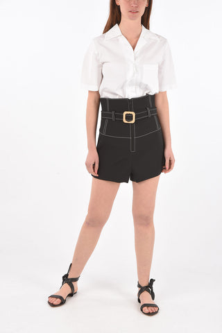 High-waisted Front Zipped SCUBA Shorts with Visible Stitchings