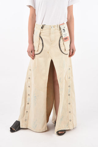 denim Front Split DE-PEN-SP1 maxi skirt with silver buttons