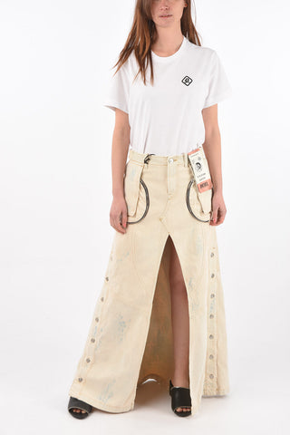 denim Front Split DE-PEN-SP1 maxi skirt with silver buttons