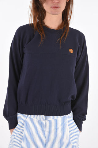Crew Neck Logo Patch Cotton Sweater