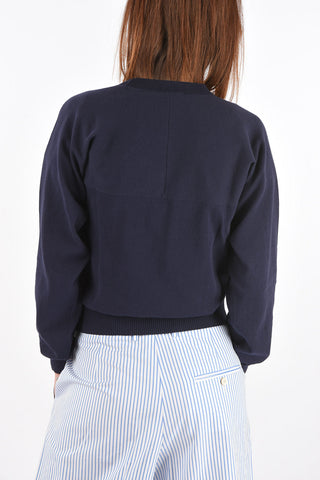Crew Neck Logo Patch Cotton Sweater