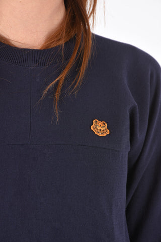 Crew Neck Logo Patch Cotton Sweater