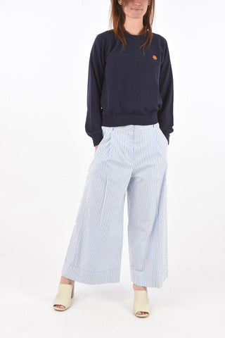 Crew Neck Logo Patch Cotton Sweater