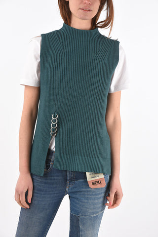 maglia a costine M-ESSIE senza manica con apertura sul retro
