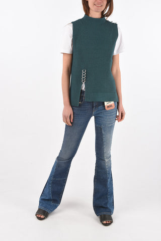 maglia a costine M-ESSIE senza manica con apertura sul retro