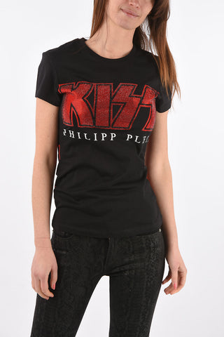 COUTURE KISS Crew Neck Printed T-Shirt with Crystals