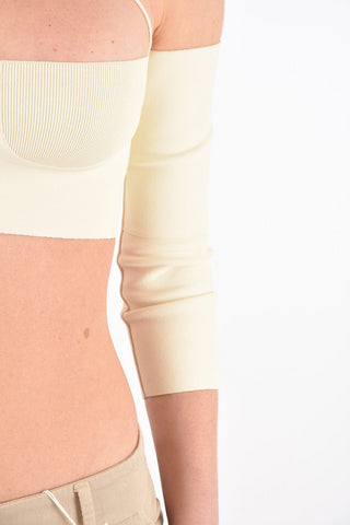 knit off-shoulder 3/4 sleeve crop top