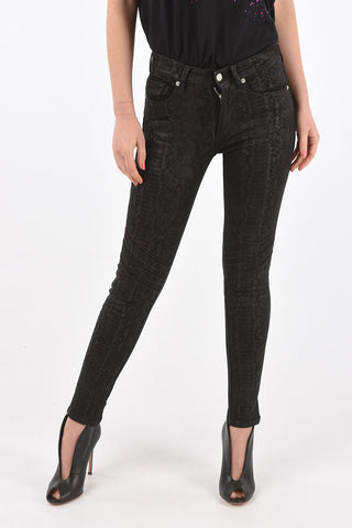 snake patterned biker skinny fit jeans