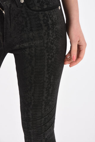 snake patterned biker skinny fit jeans