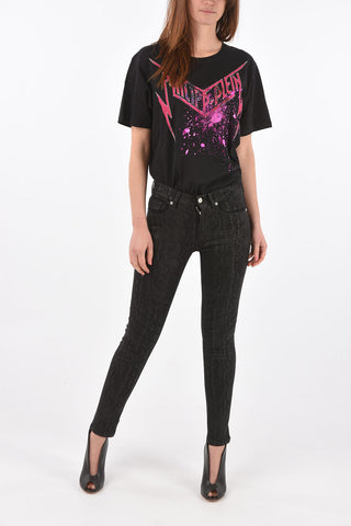 snake patterned biker skinny fit jeans