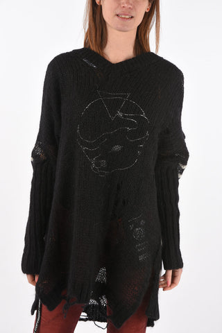 knitted cold shoulder M-VANIX dress with frayed hem