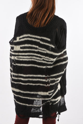 knitted cold shoulder M-VANIX dress with frayed hem