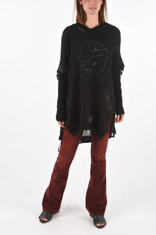 knitted cold shoulder M-VANIX dress with frayed hem