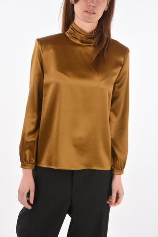 Curled Neck Silk Blouse