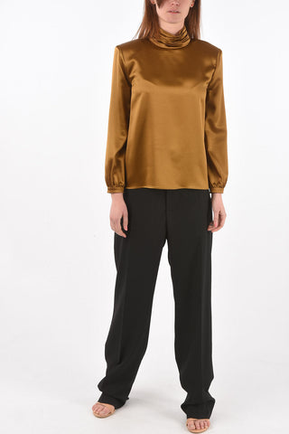 Curled Neck Silk Blouse