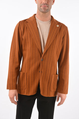 Blazer gessato con tasche a toppa