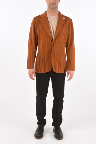 Blazer gessato con tasche a toppa