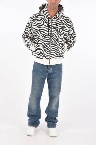 Felpa con cappuccio e zip con stampa animalier