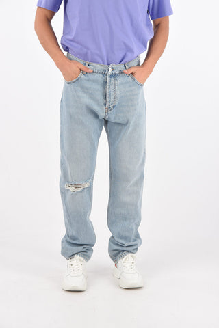Jeans 5 Tasche Distressed con Logo Ricamato