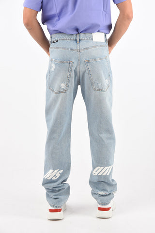 Jeans 5 Tasche Distressed con Logo Ricamato