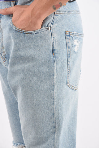 Jeans 5 Tasche Distressed con Logo Ricamato