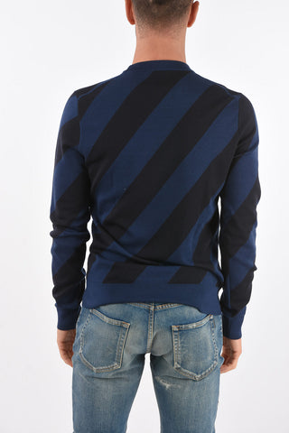 Crew Neck Two Tone Cashmere Blend Sweater