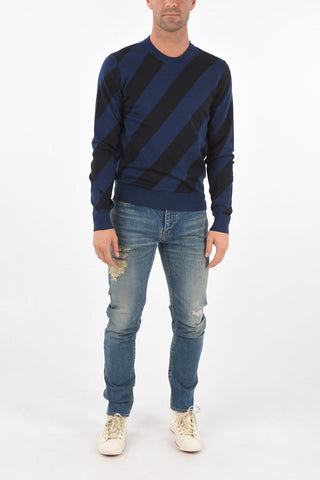 Crew Neck Two Tone Cashmere Blend Sweater