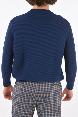 Maglione Girocollo a Coste con Ricamo laterale