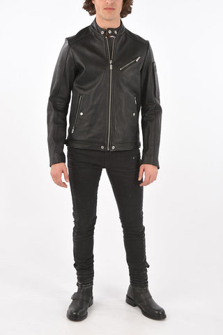 leather 2 pockets L-CASE-KA jacket with zip closure