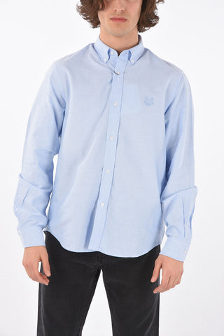 Camicia in Cotone Hopsack con Collo Button-down