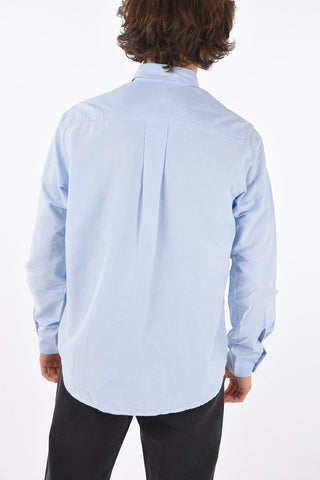 Camicia in Cotone Hopsack con Collo Button-down