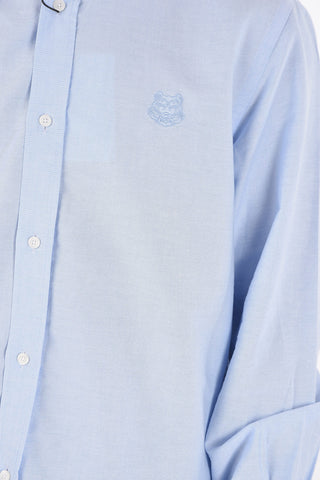 Camicia in Cotone Hopsack con Collo Button-down