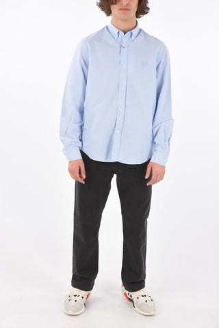 Camicia in Cotone Hopsack con Collo Button-down