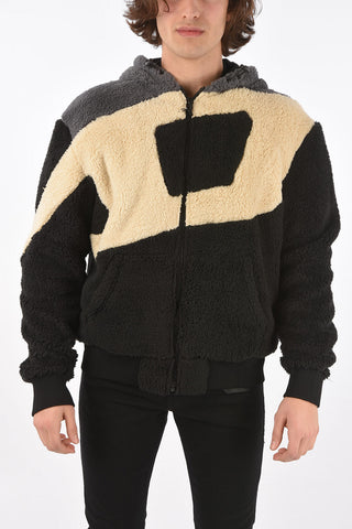 faux fur S-ALDY sweatshirt with hood and zip closure