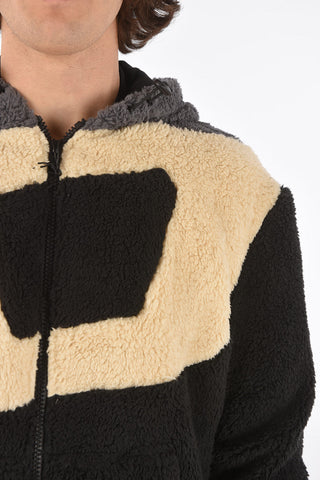 faux fur S-ALDY sweatshirt with hood and zip closure