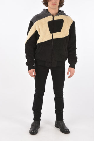 faux fur S-ALDY sweatshirt with hood and zip closure